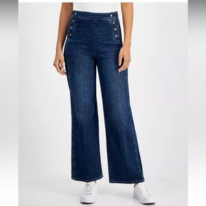 Nautica Medium Wash Cotton Blend Side-Zip Wide-Leg Sailor Inspired Jeans Size 14